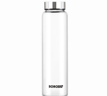 Borosil Crysto Glass Water Bottle, Water Bottle for Fridge, Wide Mouth Borosilicate Glass Extreme Temperature Resistant For Hot & Cold Water, Milk, Lassi, Juice, Silver Lid 1L, Transparent