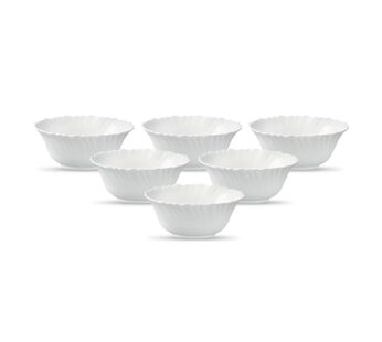 La Opala Diva, Classique Collection, Opal Glass Vegetable Bowl Set 6 pcs, Plain White