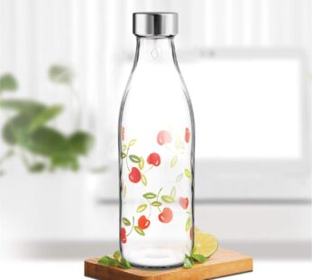 TREO By Milton Ivory Premium Glass Printed Bottle,1000 ml ,Red Cherries | Shakes | Smoothies | Water Bottle | Milk Bottle | Juice | Cocktail Bottle | Decor Bottle | Designer Bottle