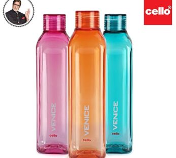 CELLO Venice Plastic Water Bottle | Unbreakable and Hygienic | Perfect for staying hydrated at the school,college, work, gym and outdoor adventures Water Bottle | 1 Litre | Set of 3, Assorted