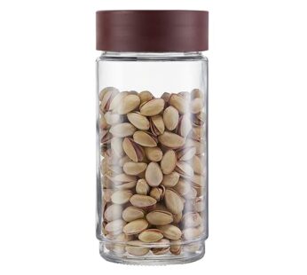 CELLO Modustack Glassy Storage Jar | Glass Jar with Lid | Air Tight Steel Lid and Stackable | For Storage of Food, Pulses, Spice, Cereals, Cookies, Dry Food | 1000ml,1500ml,2000ml Maroon