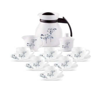 La Opala, Melody Collection, Opal Glass Tea Set 15 pcs, Aqua Spray, White