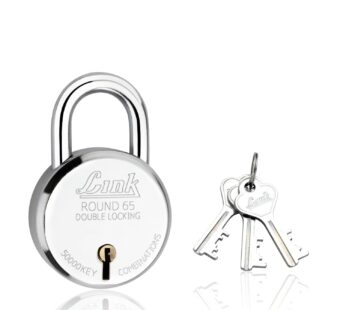 Link 65Mm New Round Key Lock Steel Body Iron Liver Double Locking 3 Silver Keys 1 Lock Made In India