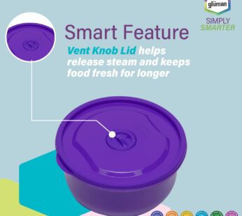 Gluman Microwave Container with Vent Knob for Steam Release | 100% Food Grade | Dishwasher Safe | Freezer Safe | Microwave Safe | Reusable | Recyclable (Microvent Purple) (Plastic)