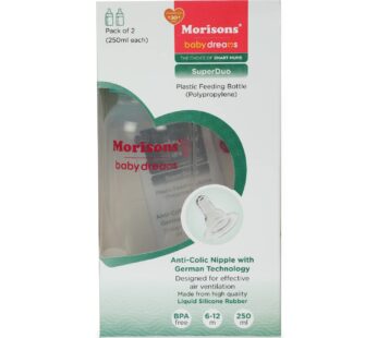 Morisons* babydreams THE CHOICE OF SMART MUMS SuperDuo Regular PP Feeding Bottle 250 ml (transparent,Pack of 2)