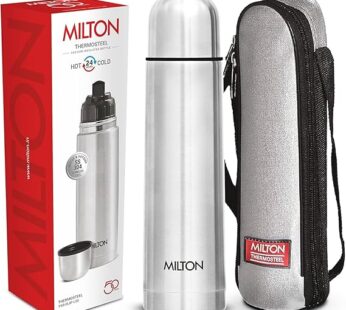 Milton Flip Lid Thermosteel 24 Hours Hot and Cold Water Bottle with Bag, 1 Piece, Silver