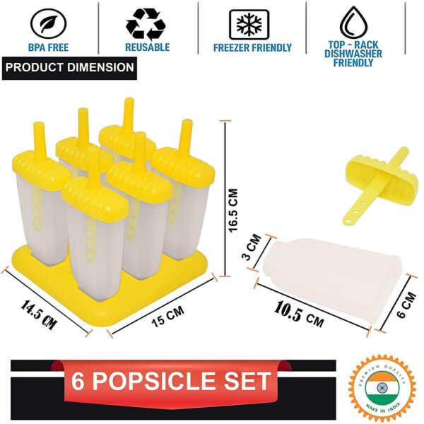 Shuban Great Enjoy Summer Food Grade Plastic Popsicle Mold - BPA-Free, Homemade Ice Pop Maker, Reusable, Easy Release Candy & Kulfi Mould - Yellow (1 Pack) - Image 3
