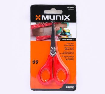 Munix SL-1143 108 mm / 4.2″ Stainless Steel Scissors | Pointed Tip with Shock Proof Body | Ergonomic & Soft Handles for Easy Handling |