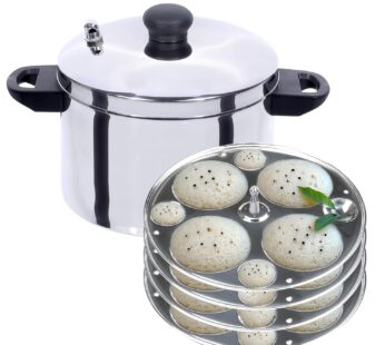 Stainless Steel Idli Cooker | Induction & Gas Friendly | Idly Maker with Stand | Steel Steamer For Cooking | Steamer For Vegetables Cooking (Round – 4 Plate)