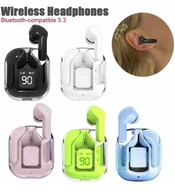 ULTRA PODS TWS BLUETOOTH EARBUDS TRANPARENT DESIGN WITH DISPLAY | WITH TYPE C CHARGING - Image 2